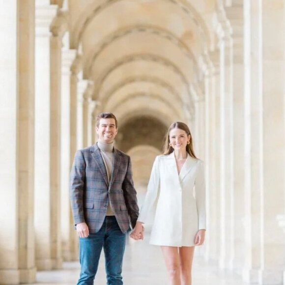 Aidan Mattox White Tuxedo Blazer Mini Dress Formal Bridal Career Size 8 - Picture 3 of 7